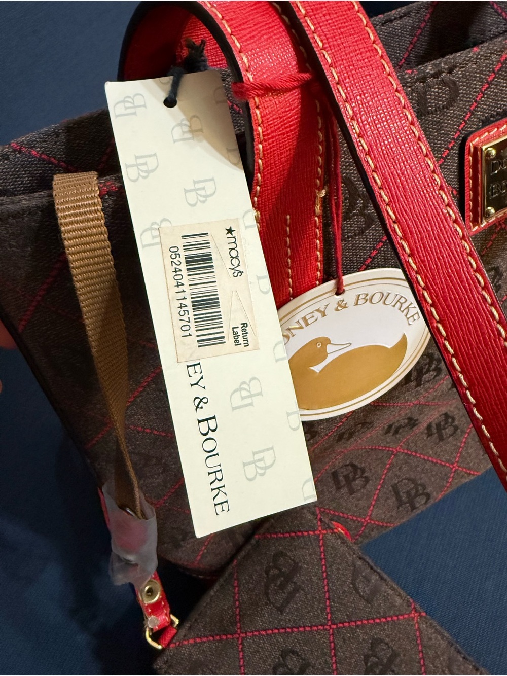 Dooney & Bourke DB Monogram Tote Bag NWT Brown Red Shopper w Zip Pouch - Picture 13 of 17